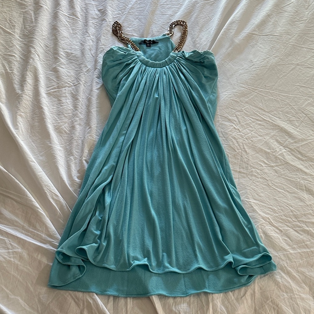 Elegant Blue Dress with Chain Straps